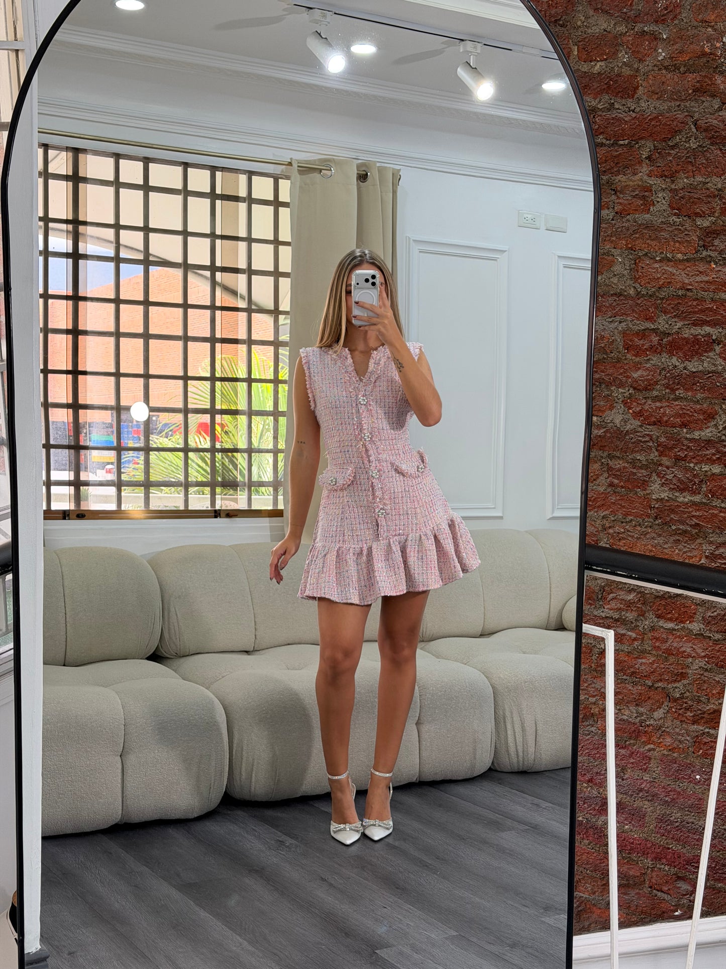 Vestido tweed rosa