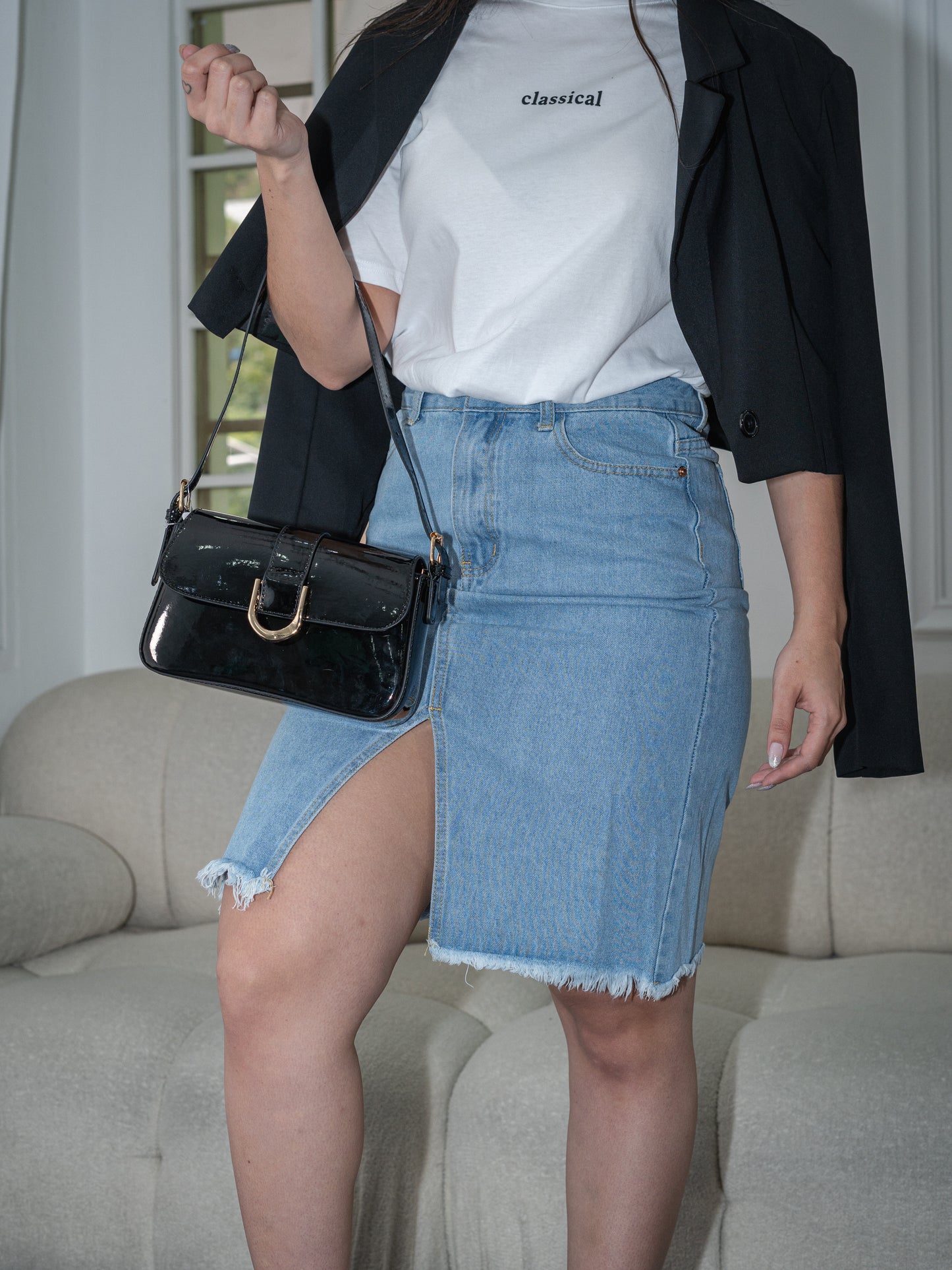 Falda denim con abertura