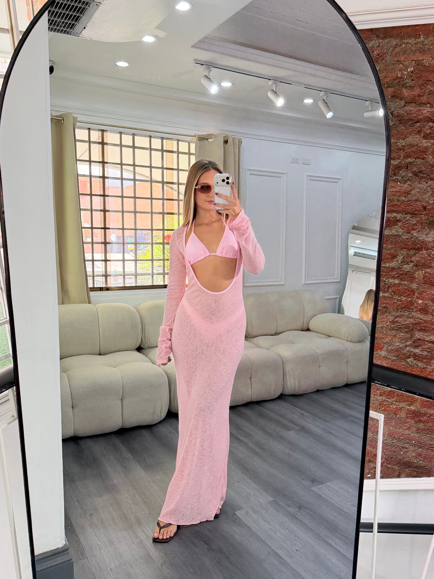Bikini rosado con vestido