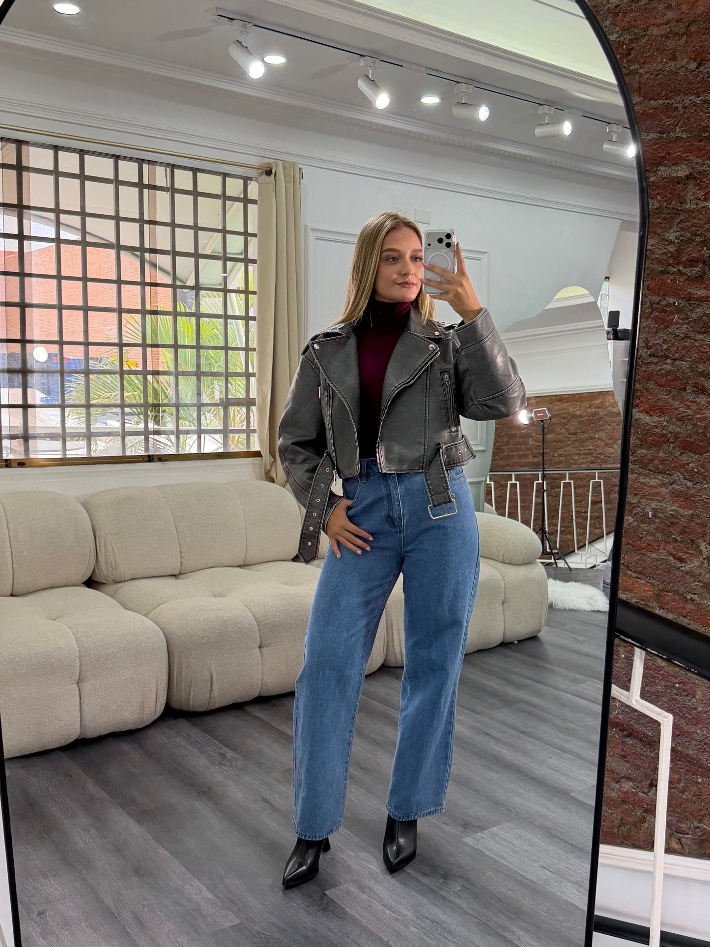 Jacket biker grisáceo