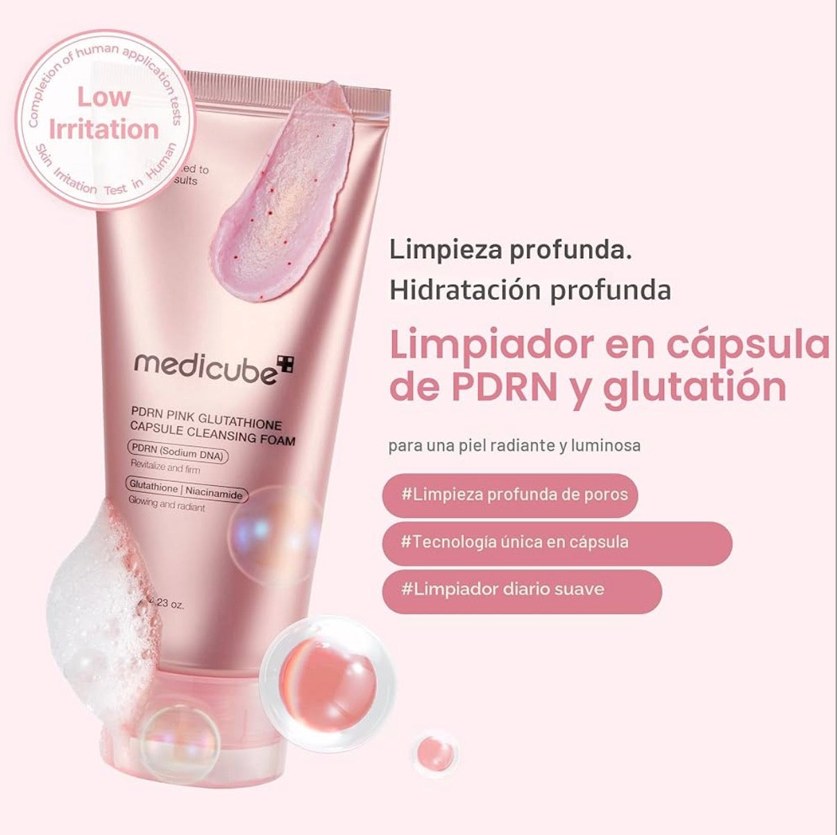 Medicube Limpiador facial PDRN Pink Glutathione Capsule Foam Cleanser