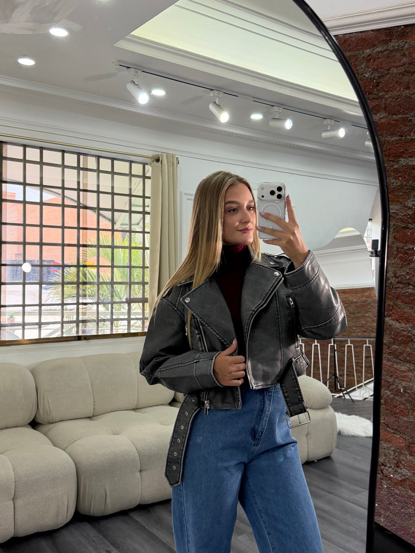 Jacket biker grisáceo
