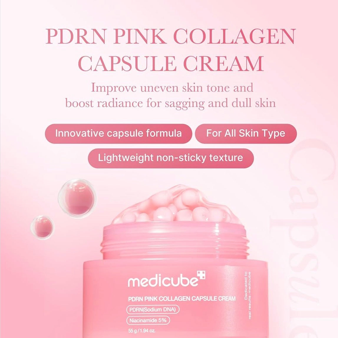 Medicube Salmon DNA PDRN Crema de cápsula de colágeno rosa e hidratante facial