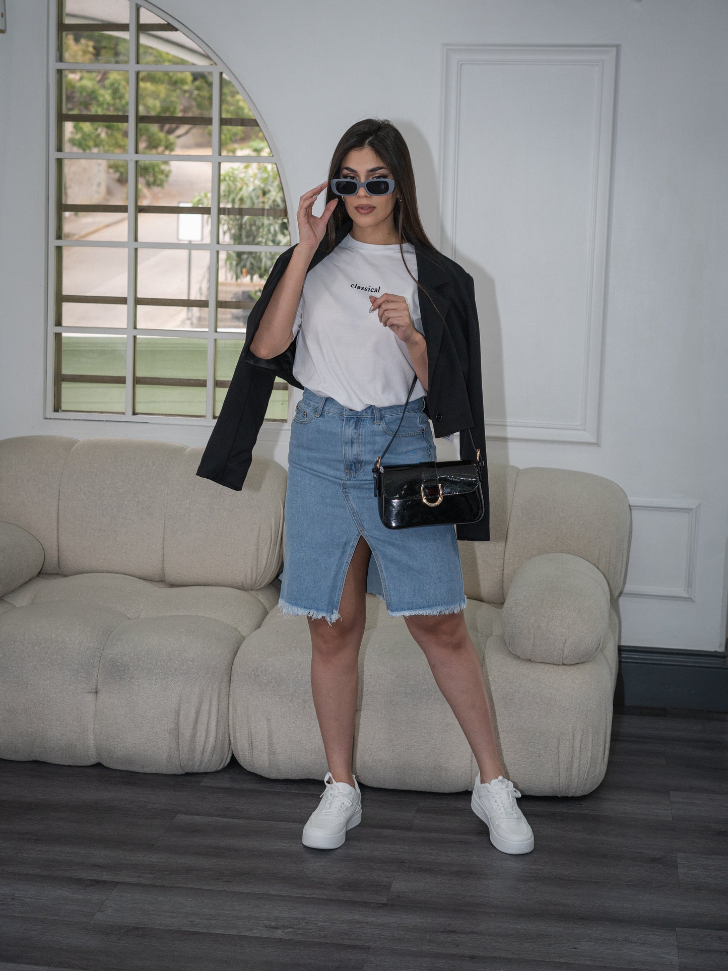 Falda denim con abertura