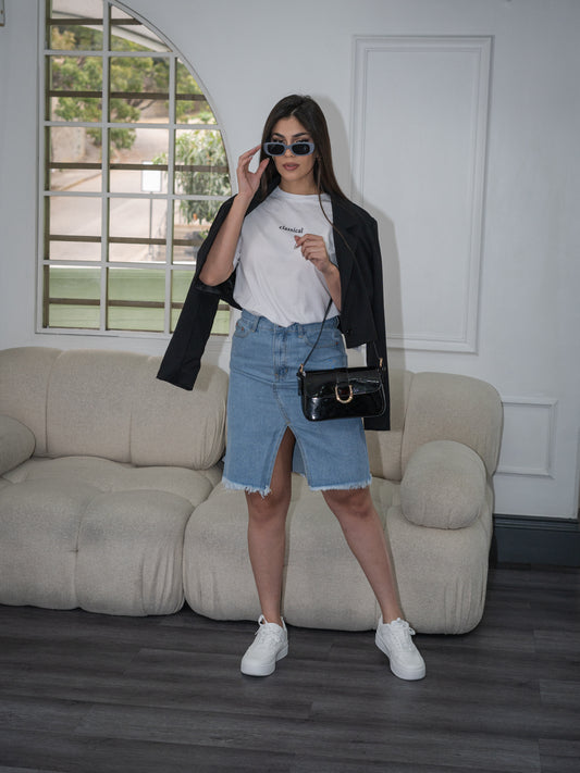 Falda denim con abertura