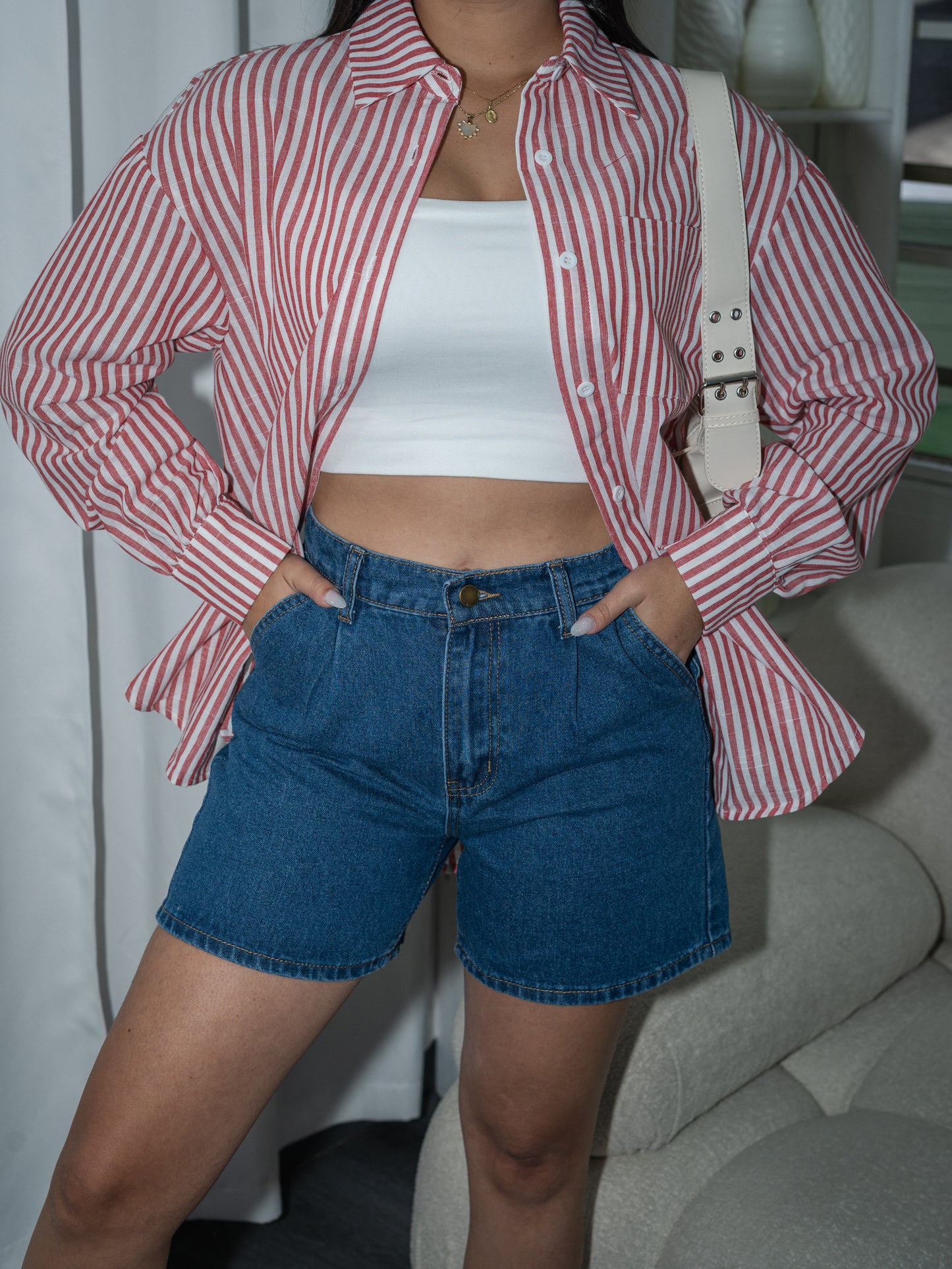 Short Denim plisado