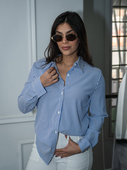 Camisa de franjas azul