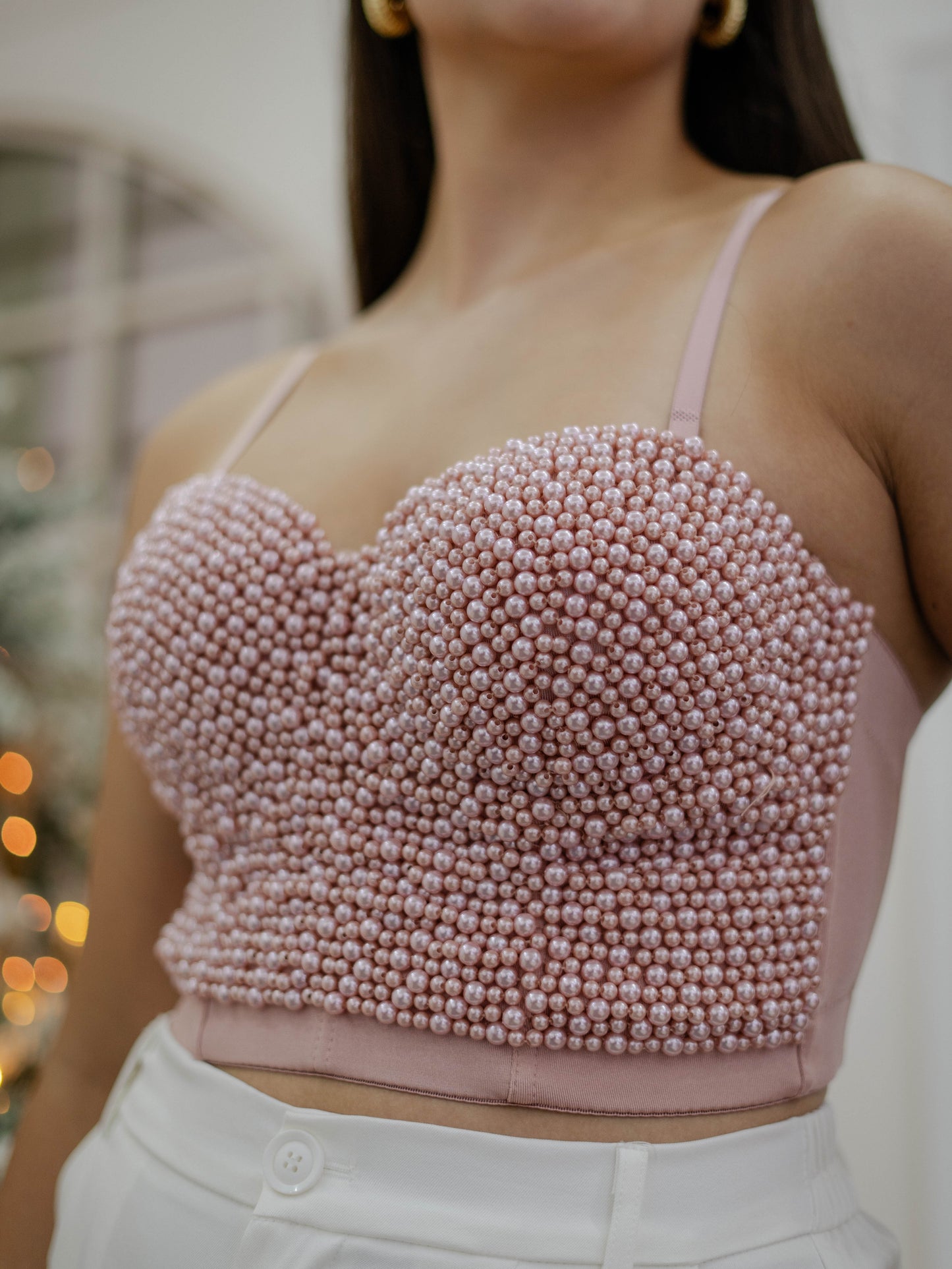 Top perlas rosa