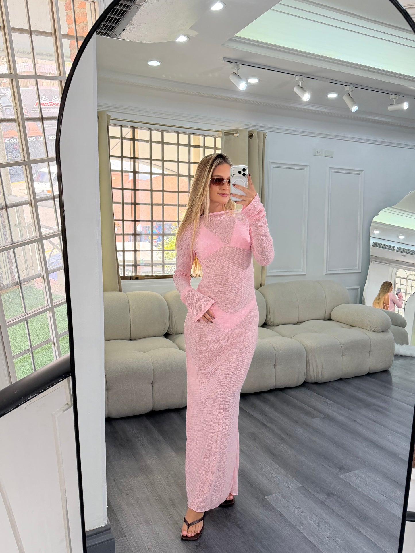 Bikini rosado con vestido